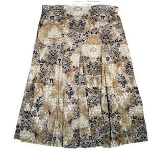 Emma James Beige Paisley Pleated Midi Skirt Women's Size L